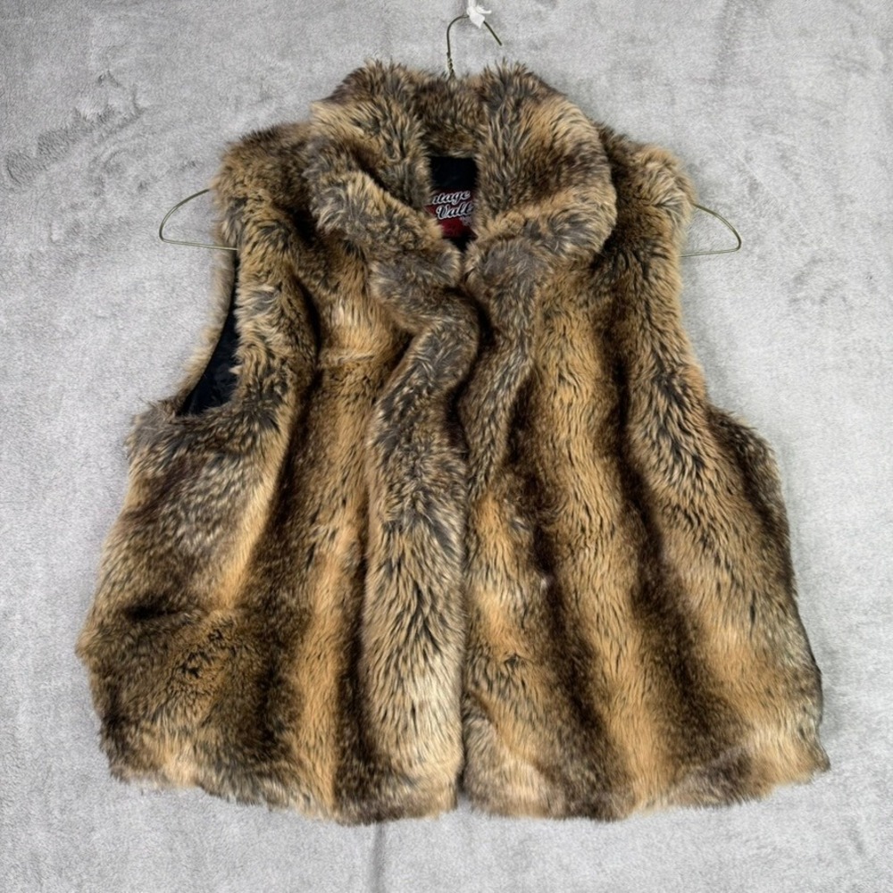 Vintage Valley Faux Fur Vest Women's XL Brown Animal Print Lined